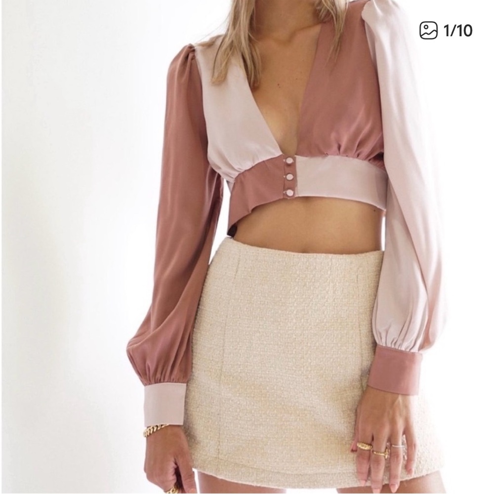 Altar'd State satin blush and Brown color block long sleeve Blouse never worn